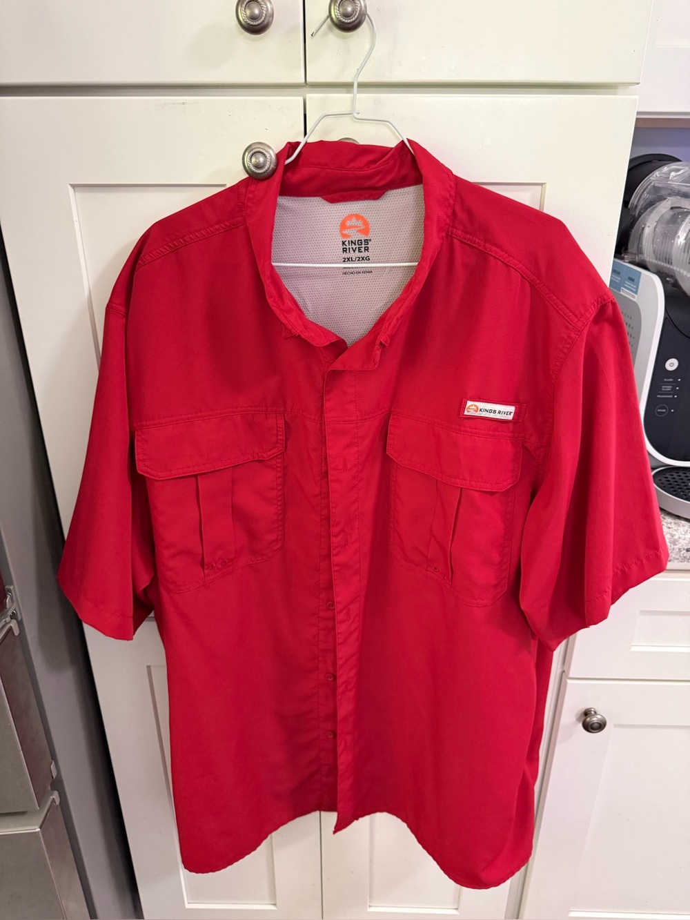 Casual Short-Sleeve Button-Down Shirt in Red by Kings River Fishing Shirt